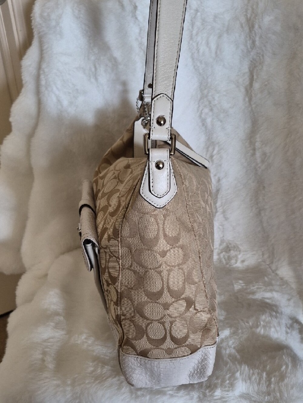 Coach Charlie Signature Canvas Python Embossed Leather Hobo Bag F32081 - Picture 5 of 16
